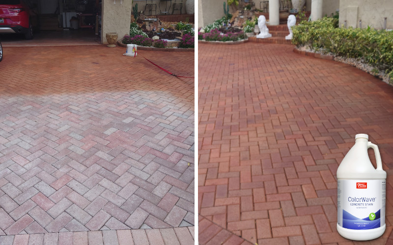 Before and After: Witness the dramatic upgrade of a driveway stained with our Rust ColorWave® for a bold, captivating look