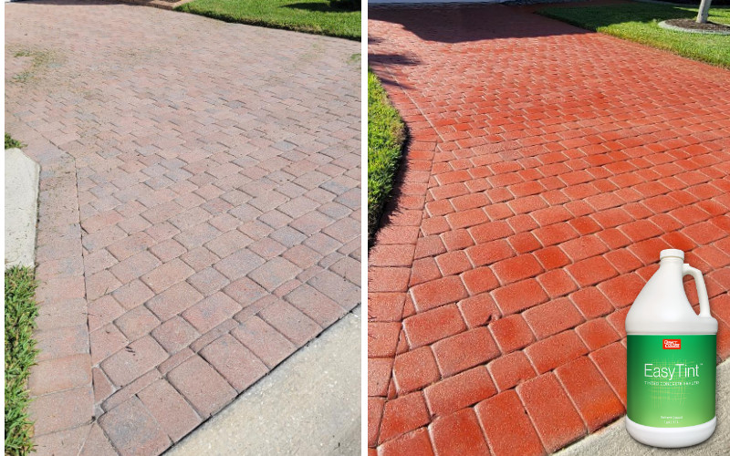 Before and After: Discover the remarkable change of a paver driveway enhanced with Milano Red EasyTint™ Tinted Sealer for a vibrant touch