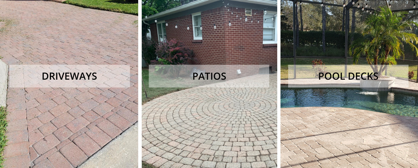 Faded driveway, patio and pool deck pavers