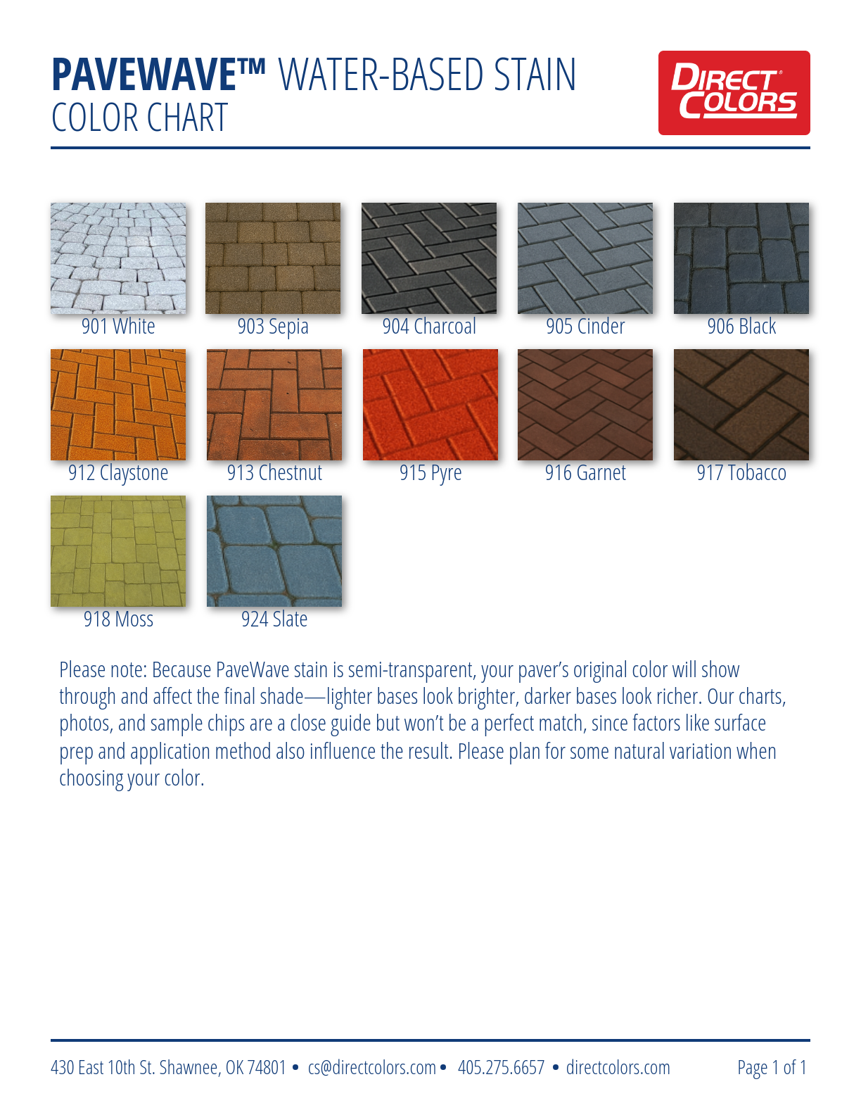 PaveWave Water Based Paver Stain Color Chart